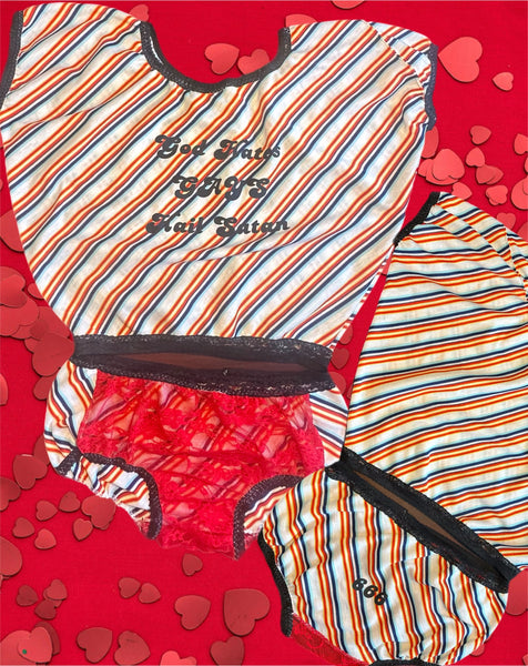 Med GOD HATES GAYS HAIL SATAN 666 2 piece set